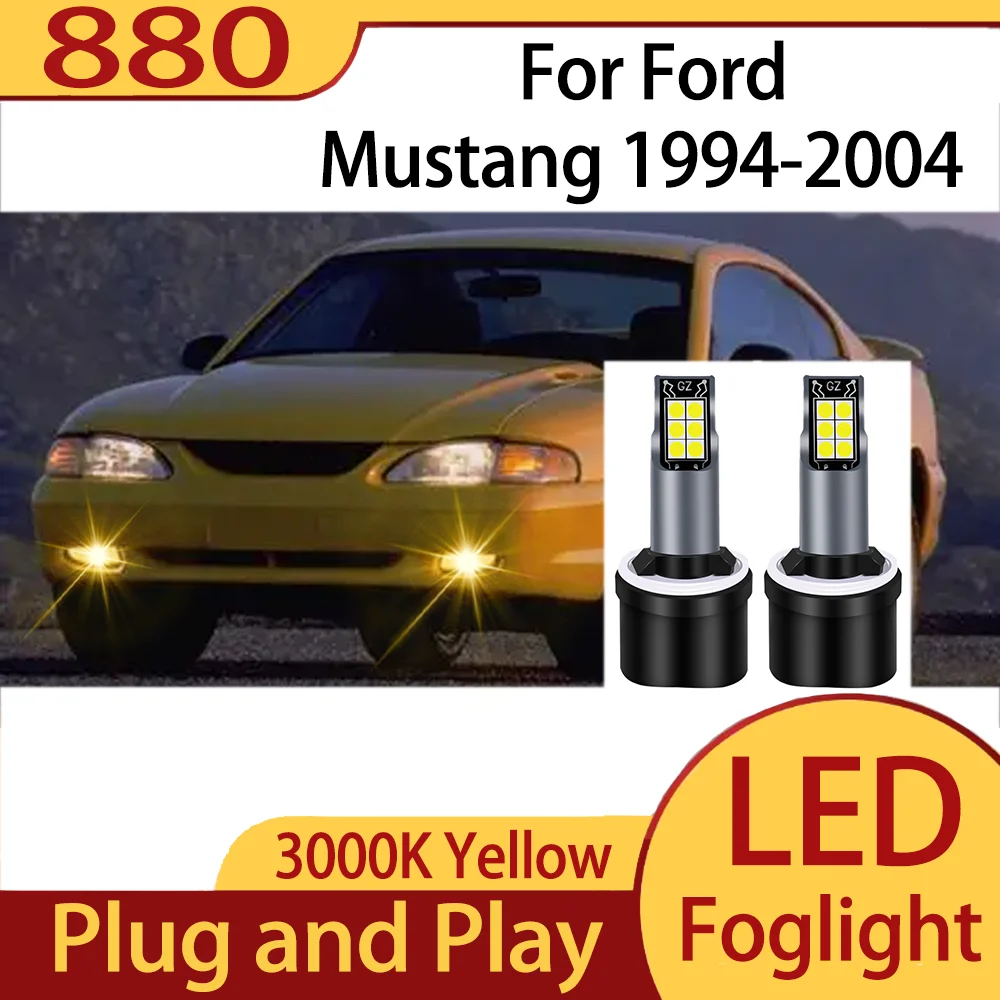 

2PCS 3000K Warm Yellow Lights 100W High Power Canbus 880 LED Car Fog Light Bulbs Plug and Play 12V For Ford Mustang 1994-2004