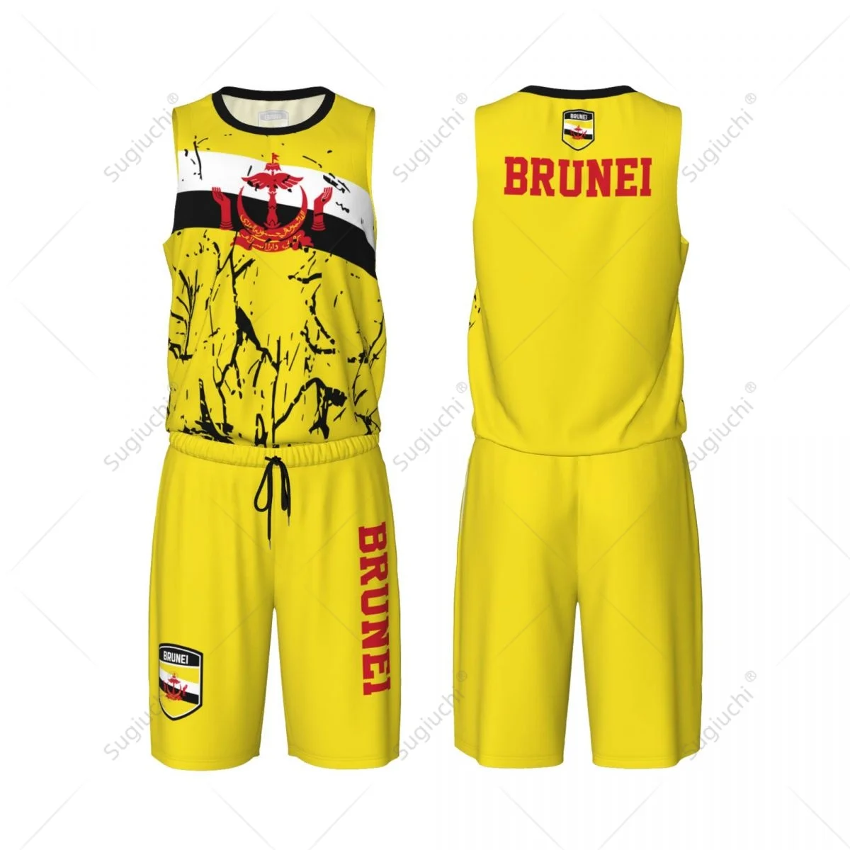 Team-up Brunei Flag Grain Men Basketball Jersey Set Shirt & Pants Sleeveless Custom Name Nunber Exclusive