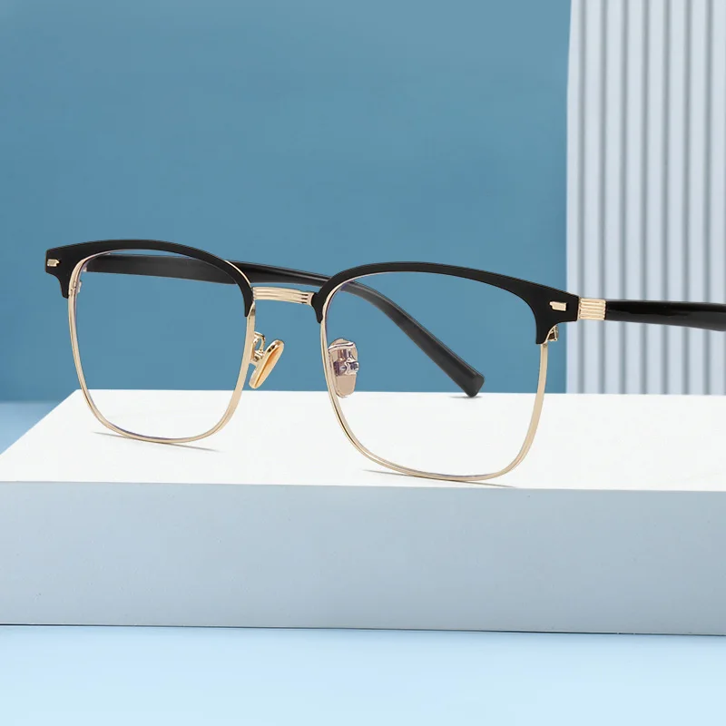 BEMORE Prescription Lenses and Frames For Men Anti Blue Light Photochromic Metal Square Optical Eyeglasses