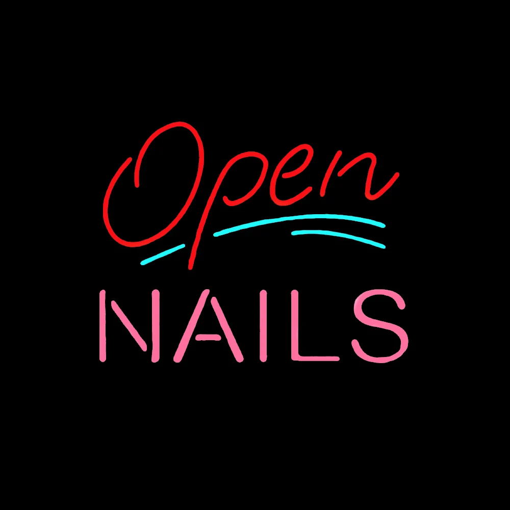 

Nails Open Custom Handmade Real Glass Tube Shop Store Art Beauty Display Advertise Aesthetic Room Decor Sign Neon Light 17"X 14"