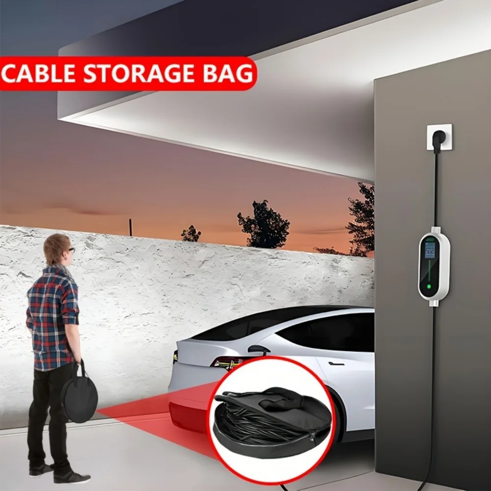 New Black Green Car Charge Cable Bag Waterproof Oxford Cloth Storage Bags Round Car Tools Organizer