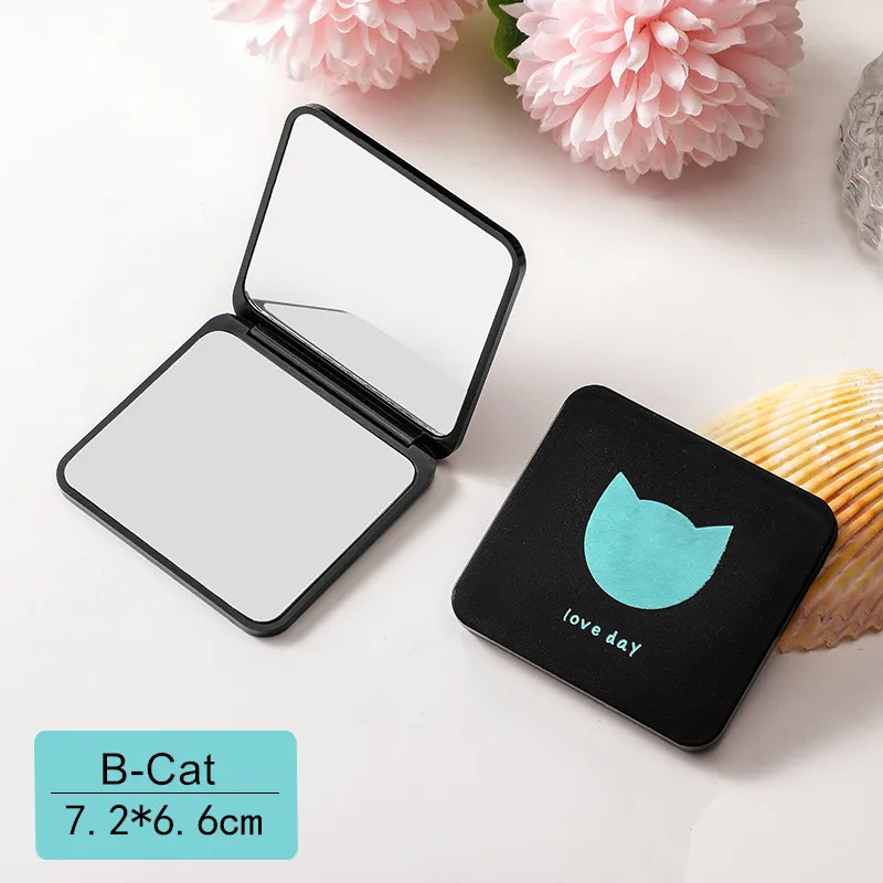 GU407 Double-sided Mirror Women Foldable Makeup Mirrors Lady Cosmetic Hand Folding Outdoor Portable Compact Pocket Random