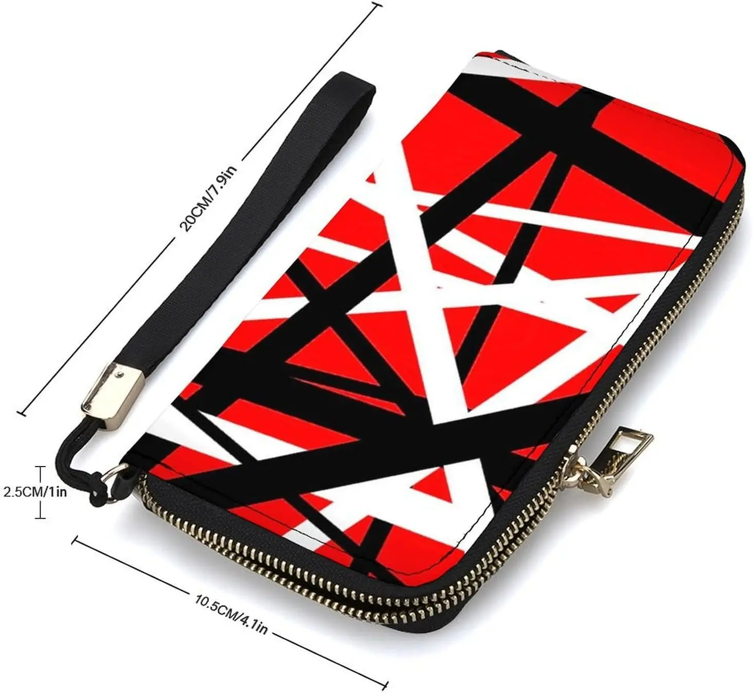 Van Rock Red White Black Stripes Halen Wallet Womens Men Leather Purse High Capacity Money Clips Zipper Card Wallets