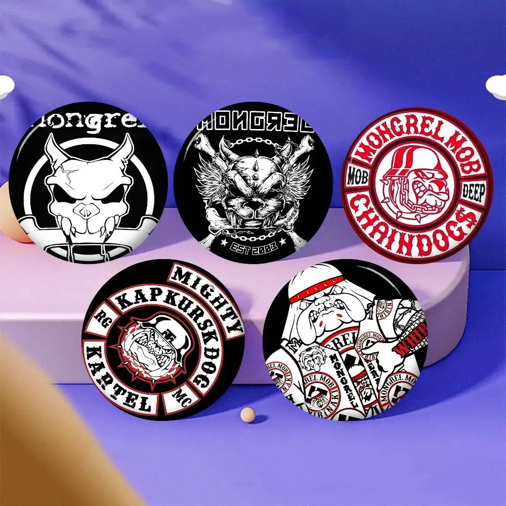M-Mongrel Mob Cartoon Soft Button Pin Round Metal Badge Lapel Pin Parts Gift Friends Kid Jewelry