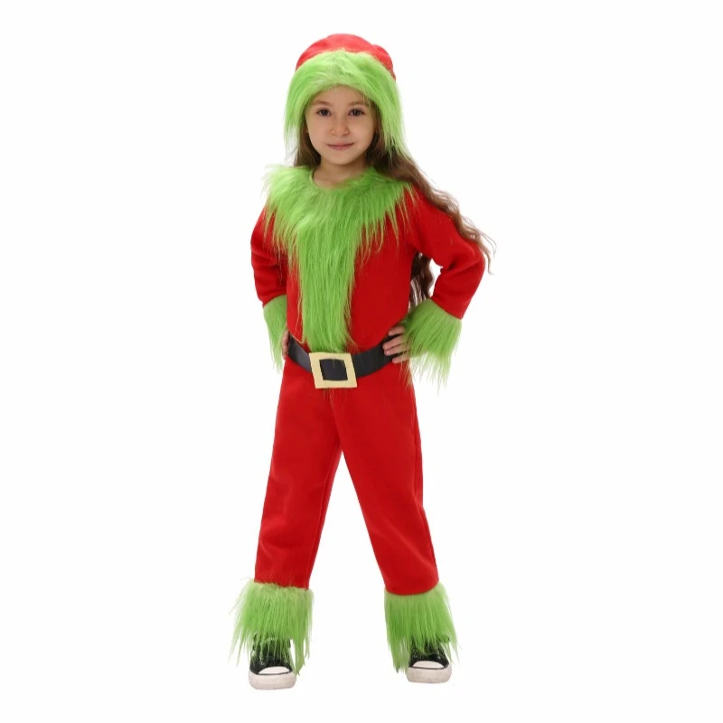 Halloween Explosive Genie Thief Green Hairy Monster Children Cosplay Costume Santa Claus with Pantsuits Play Clothing Wholesale