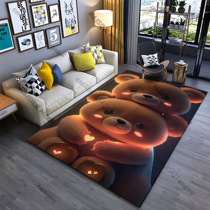 Cute teddy bears sharing love carpet Yoga living room room decor children's crawling mat doormat area rug games mat
