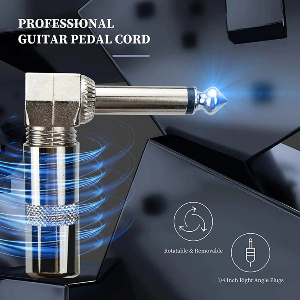 24 AWG 1Pc 60cm Guitar Effect Pedal Cable Audio Flat Patch Cable 1/4" Right-angle Connector 6.35mm Anti noise Wire Jack Plug view 2