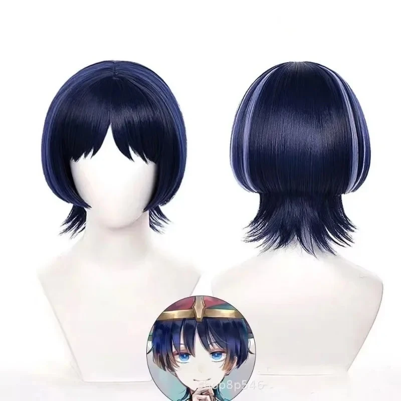 Cosplay wig with scalp highlights, blue full headpiece