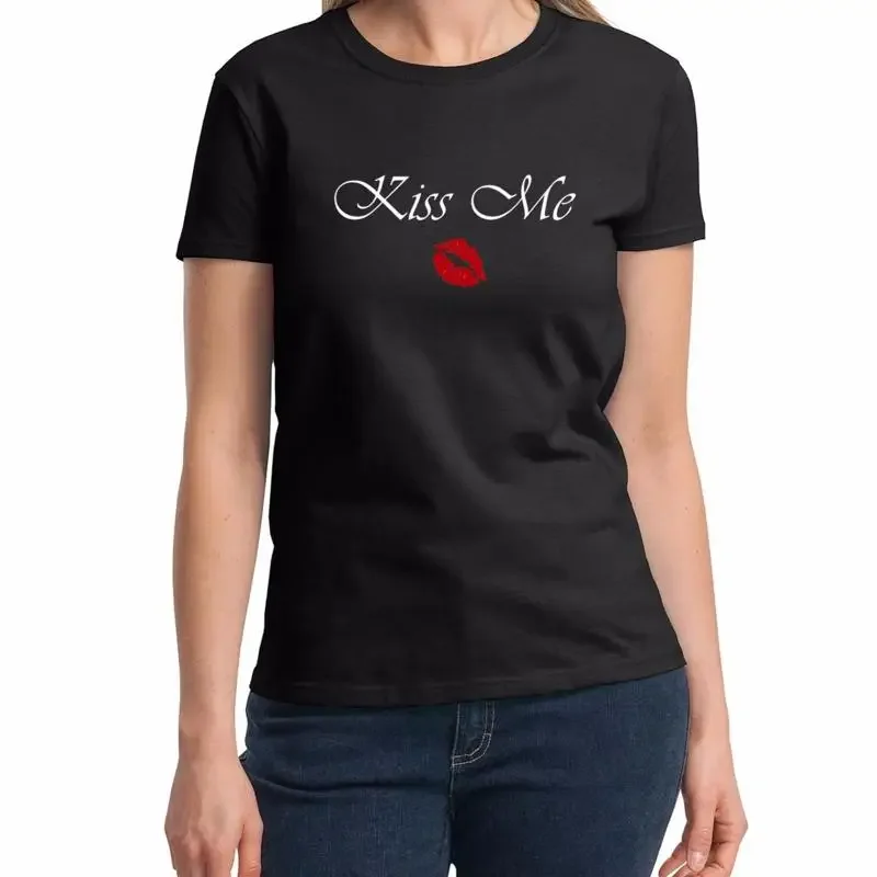 Camiseta Kiss Me para mujer Idea de regalo Cupido Corazón Amor Divertido