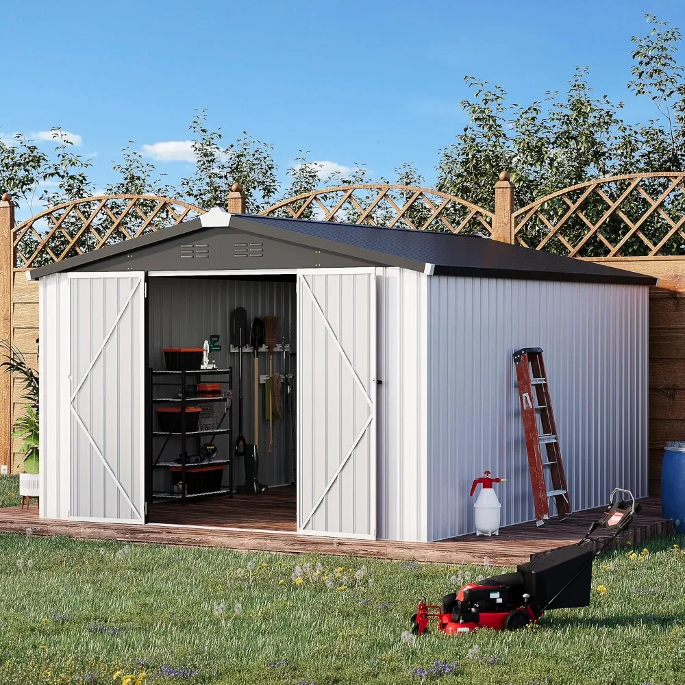 Outdoor Storage Sheds & Outdoor Storage 10' x 14' with Lockable Doors, Large Steel Yard Shed, Utility and Tool Storage use in