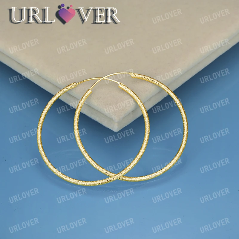 

URLOVER 18K Gold Frosted Circle Earrings For Women 925 Sterling Silver Hoop Earring Party Wedding Banquet Fashion Jewelry Gifts