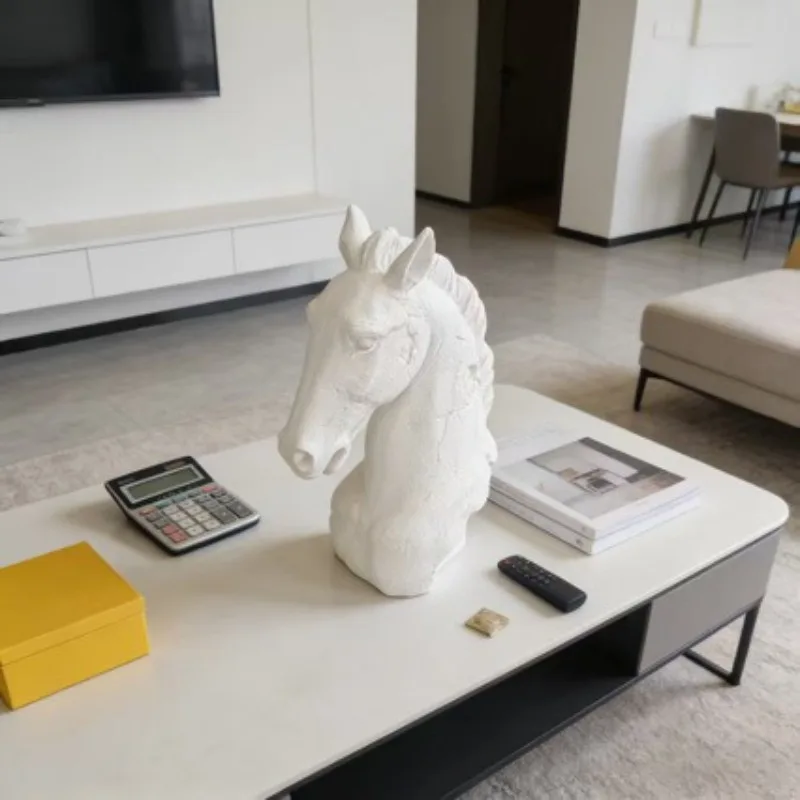 Sandstone Resin Based Horse Head Statue Decoration, Home Living Room Furniture Decoration, Study Desk, Animal Statue