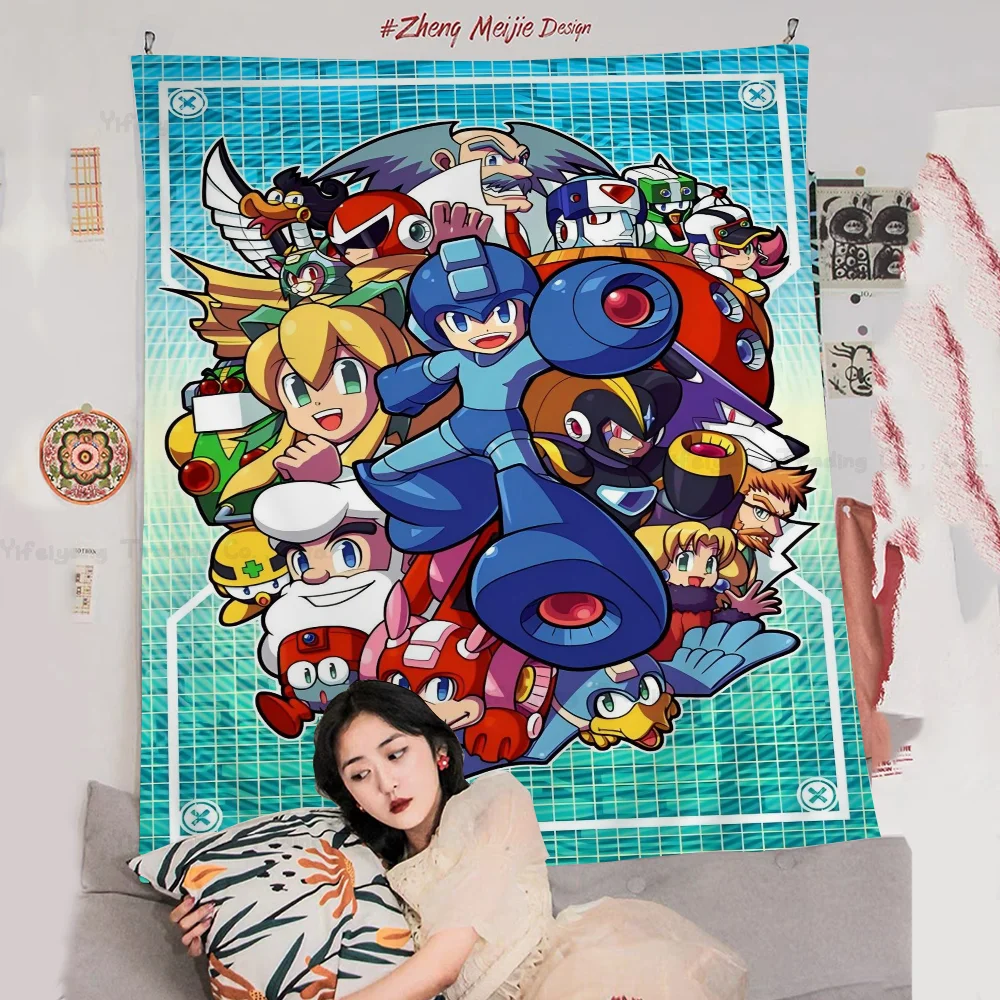 

Rockman Megaman Game Colorful Tapestry Wall Hanging Hippie Flower Wall Carpets Dorm Decor Wall Art Decor