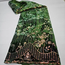 Nigerian Luxury Velvet Pearl Tube Sequins Lace Fabric 2024 High Quality African Heavy Sequin Lace Fabric For Woman Party Dresses