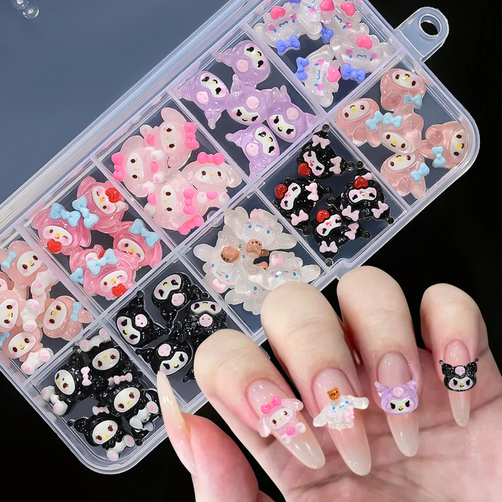 50 шт., смешанные аксессуары для ногтей Kuromi с мультяшными собаками, Cinnamoroll My Melody, 3D украшения для ногтей из смолы, y2k, стразы, маникюрные подвески