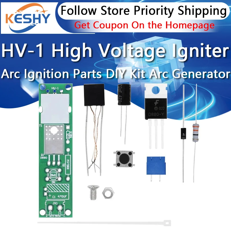 HV-1 High Voltage Igniter DIY Kit Arc Ignition Parts DIY Kit Arc Generator Arc Cigarette Igniter Module PCB Board DC 3V 5V 3A