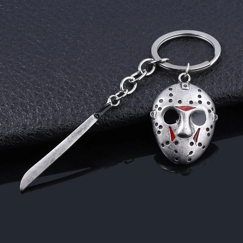 Jason mask metal keychain horror vintage sword decoration car keychain Scary Party Pendant For Men Women Fans Accessories