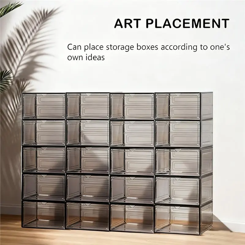B84B Drop Front Shoe Box, Set of 6, Stackable Plastic Box with Clear Door, for Display Sneakers, Easy Assembly