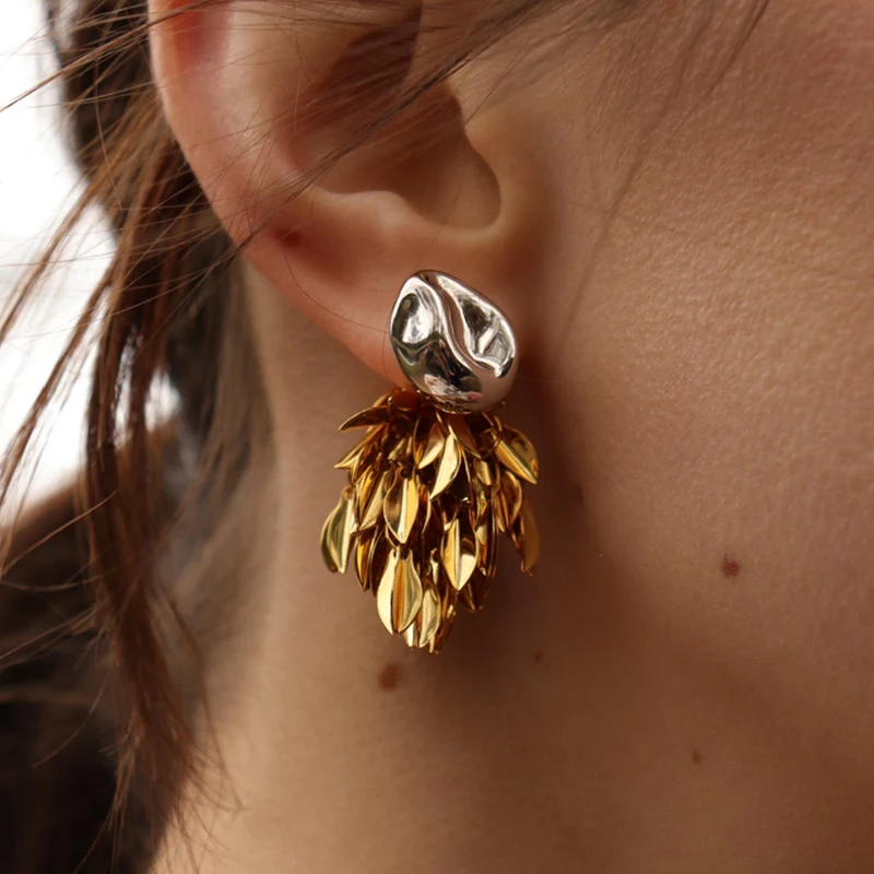 

High-end face wheat ears gold and silver unique stud earrings