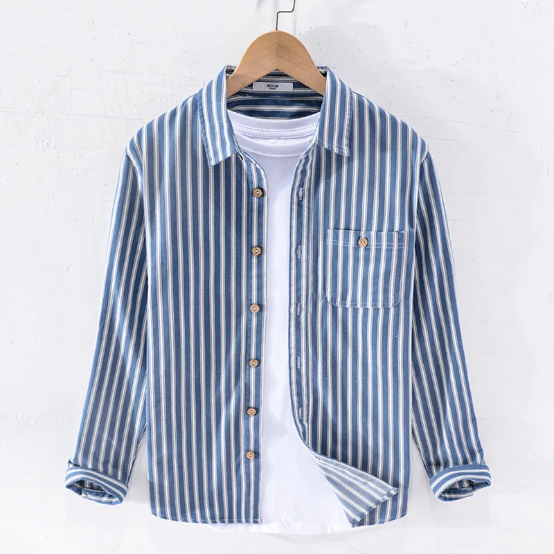 

Camisas Para Hombre 2022 Autumn New Men's Stripe Casual Cotton Shirt Fashion Lapel Long Sleeve Men's Shirt Men Clothing