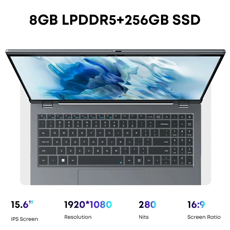 كمبيوتر محمول CHUWI GemiBook Plus سعة 16 جيجابايت LPDDR5 512 جيجابايت SSD Intel Alder Lake N100 مقاس 15.6 بوصة FHD 1920 * 1080 WiFi 6 Windows 11 أجهزة الكمبيوتر المحمولة