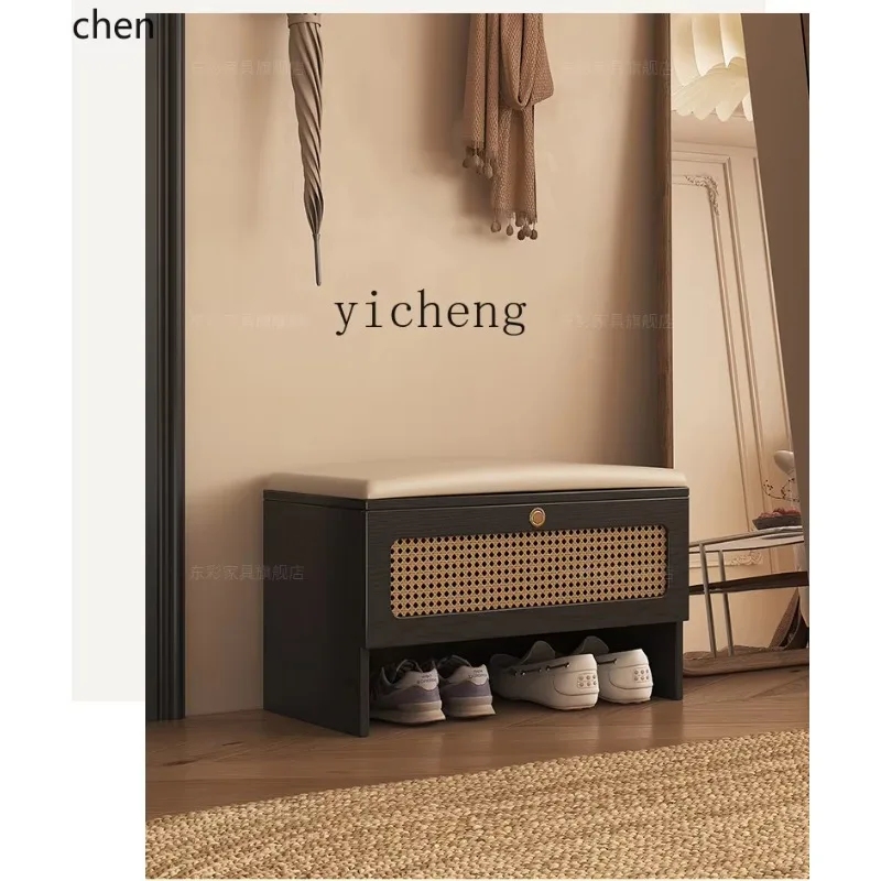 HXL medieval style home shoe change stool, solid wood at the door of the living room, door stool, cabinet integrated, shoe stool