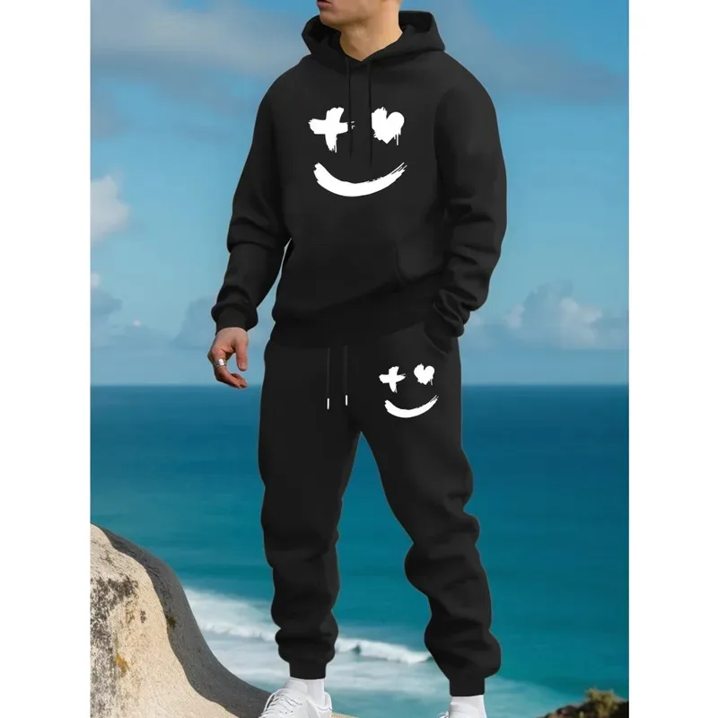 

Fall/Winter Men's Long Sleeve Hooded Sweatshirt and Sweatpants Set, Casual Sportswear Outfit Fashion Trend Set