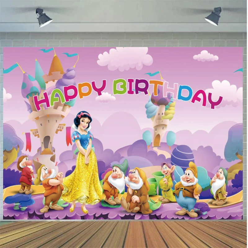 Snow White Princess Background For Photography Birthday Decoration Photo Backdrop Baby Shower Girl Kid's Party Banner Props