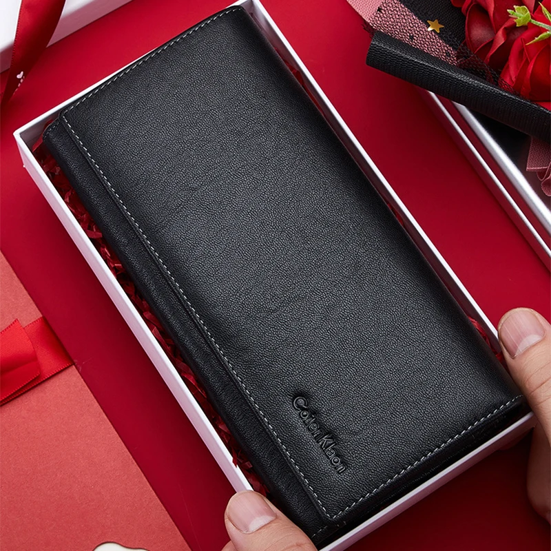 Leather men\'s wallet Card holder gentleman long wallet business youth leather Coin purses zipper luxury money clip tide