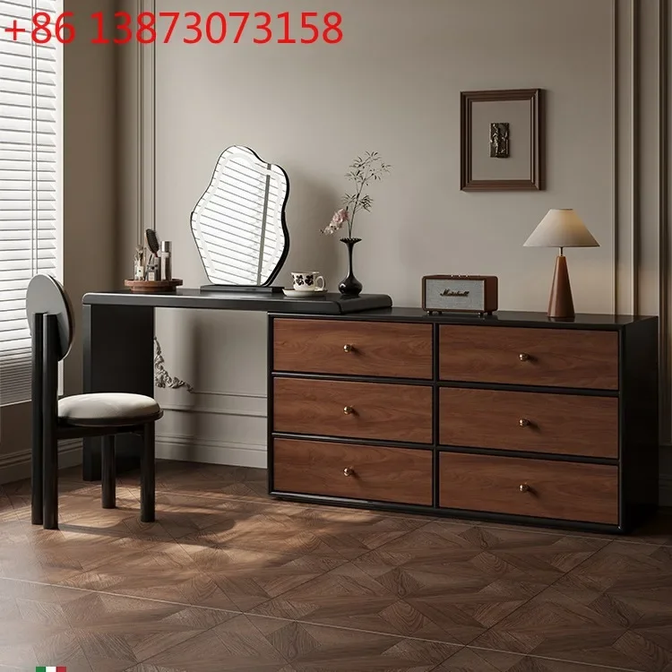 

Medieval dresser, chest, integrated bedroom, retro walnut pattern makeup table, all solid wood makeup table, storage cabinet