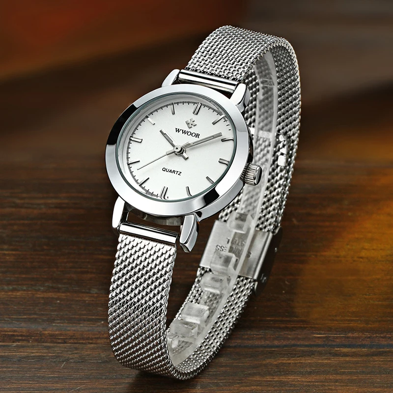 ساعة كوارتز فاخرة من WWOOR للنساء، ساعات نسائية أنيقة من الفولاذ المقاوم للصدأ، هدايا مقاومة للماء، ساعة سيدات بسيطة