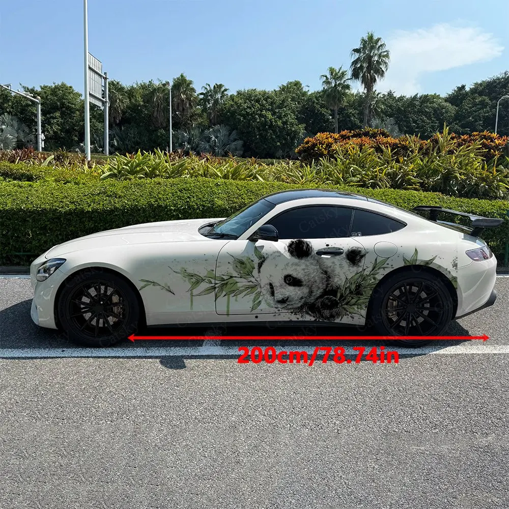 2pcs Splatter Bamboo Ink Panda Car Side Wraps, Self-Adhesive PVC Waterproof & Scratch-Resistant Stickers, Car Accessory Gift