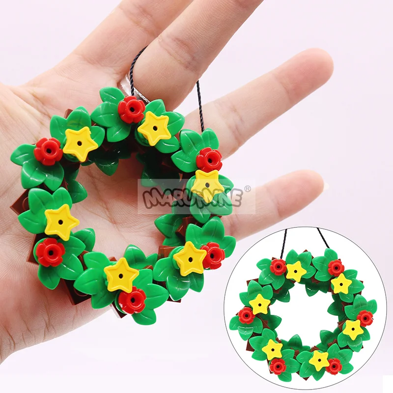 MARUMINE-Mini Christmas Garland Blocks Model Kit, DIY Wreath Set, MOC Building Bricks, Decoração Pingente De Flores, Brinquedos De Presente De Natal