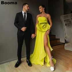 Booma Elegant A-Line Prom Dresses Strapless Pleats Formal Evening Dresses for Women High Side Slit 3D Flowers Wedding Guest Gown