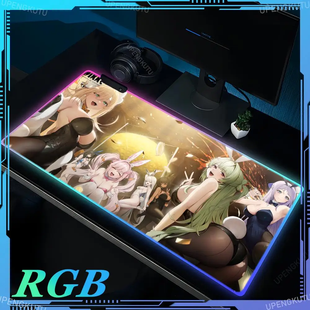 RGB anime girl G_Goddess Of V_Victory NIKKE desk mat sexy girl luminous XXL mouse pad cute keyboard pad rubber non-slip LED mat