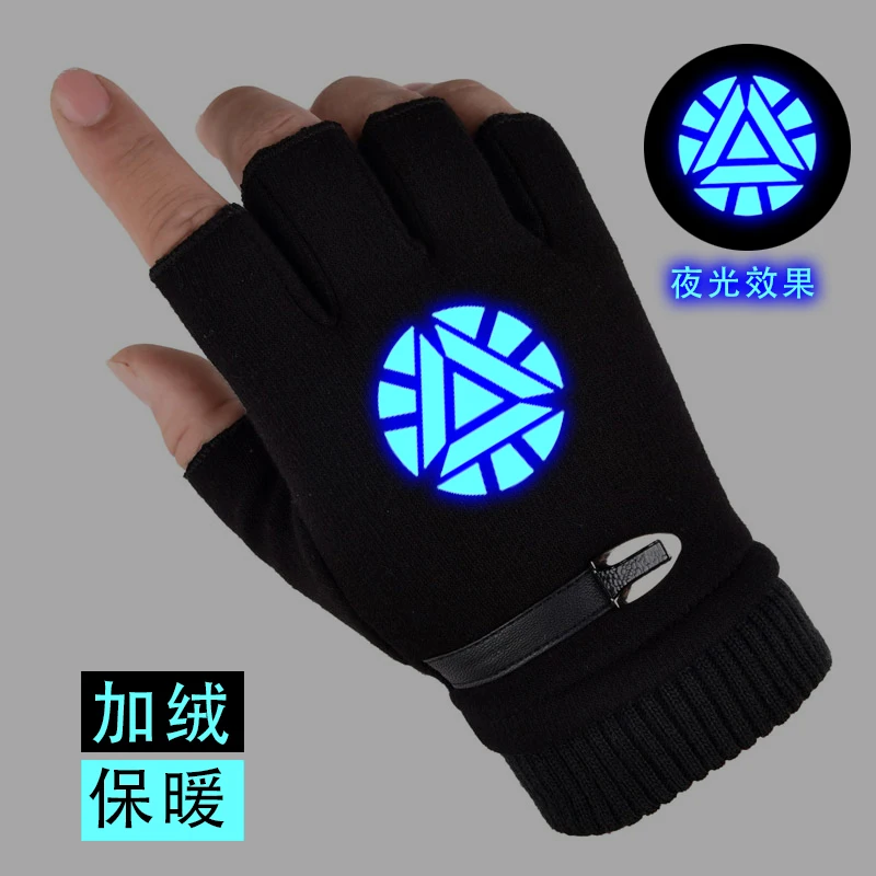 Marvel Avengers Iron Man Deadpool Winter Outdoor Thickened Super Warm Non-Slip Half Finger Convenient Touch Screen Gloves