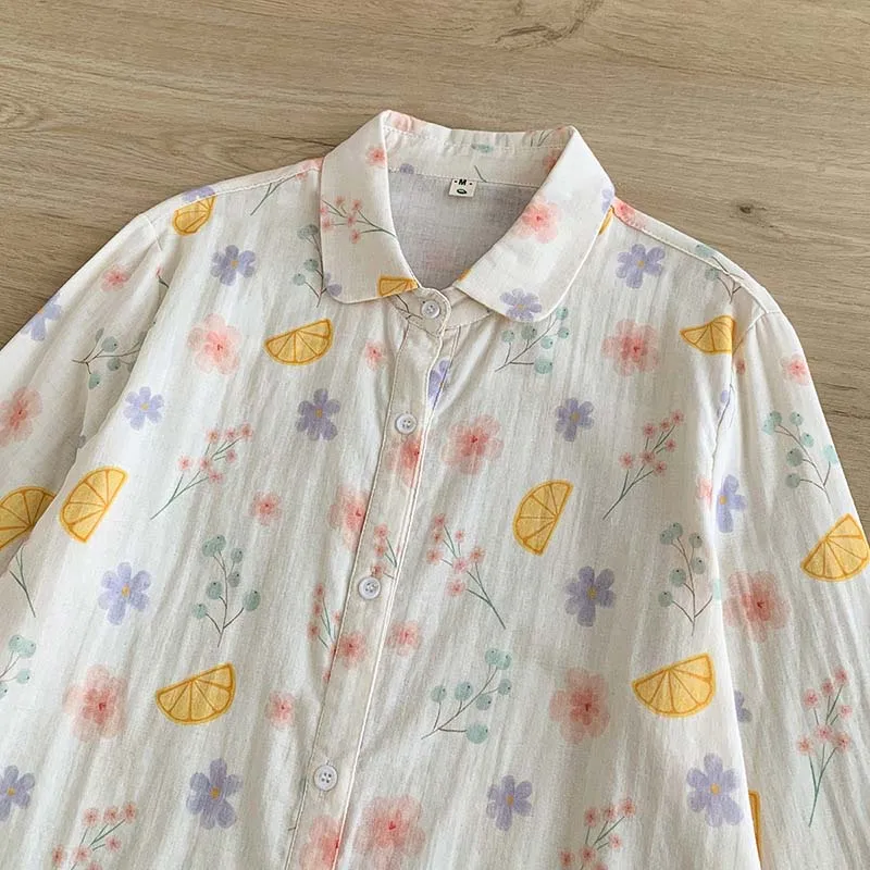 Herbst Baumwolle Garn Tops lässig Cartoon Druck Tier Langarm Shirt Frauen Doppels chicht Garn Basis Shirts Großhandel s070