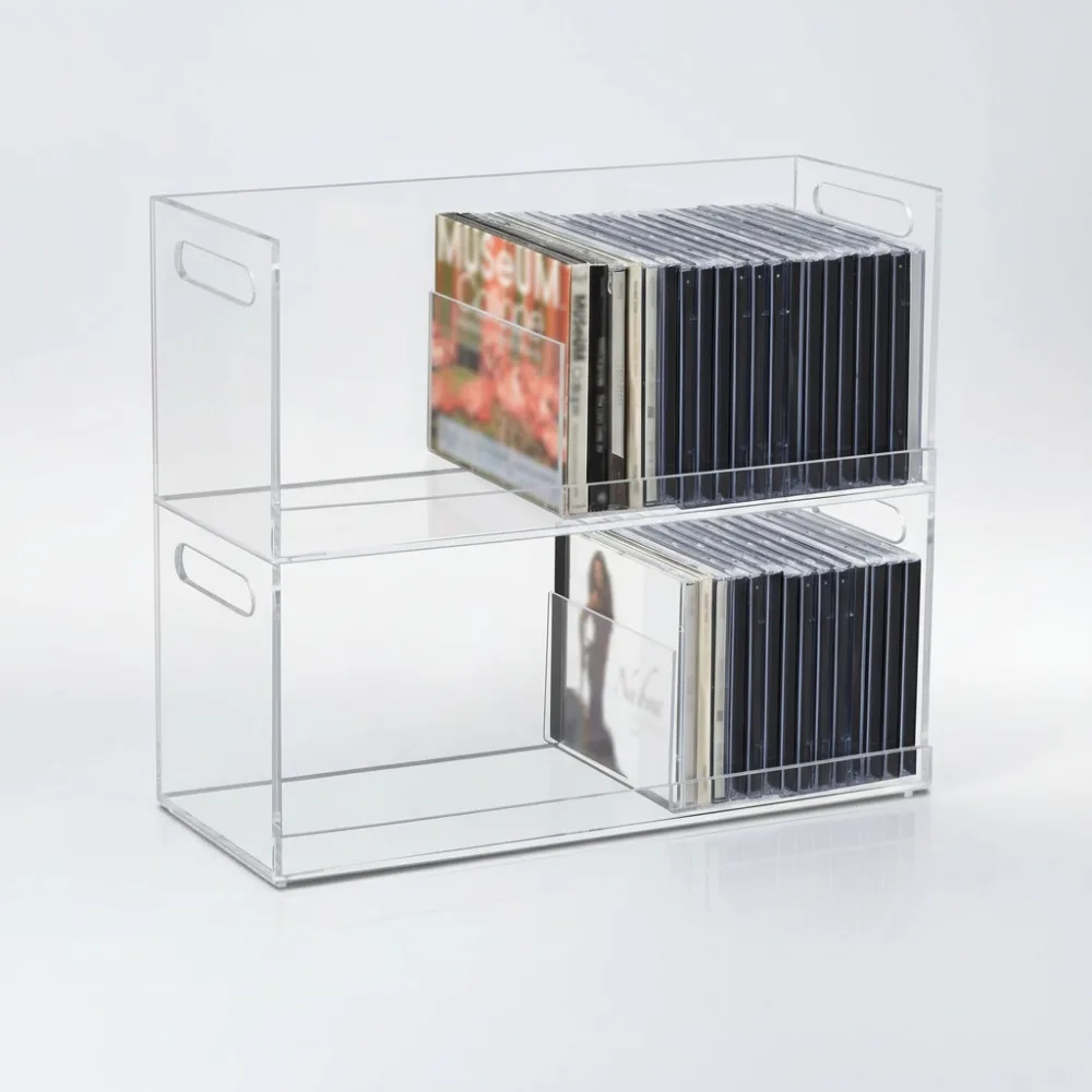 

Прозрачный акриловый ящик для хранения компакт-дисков, штабелируемый держатель DVD с ручками, органайзер для домашнего офиса