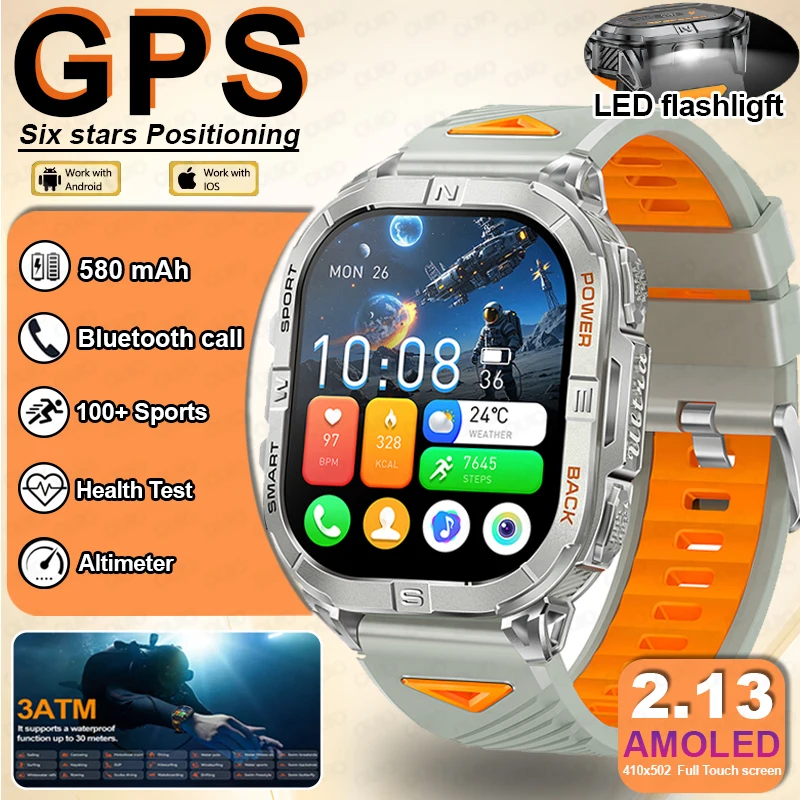 

Новые уличные умные часы GPS Компас Светодиодный фонарик Высотомер 100+ Спортивные 580 мАч Пульсометр 3 АТМ Водонепроницаемые BT Call Смарт-часы