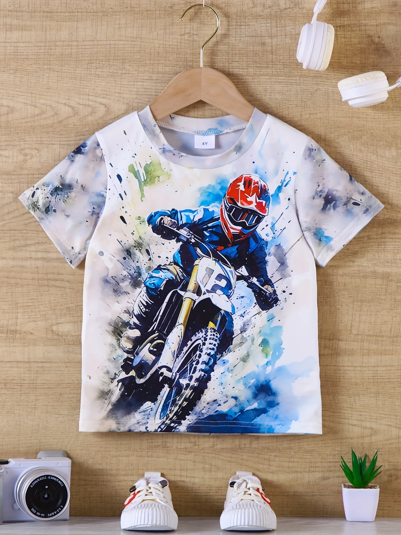 Children's T-Shirt Motorcycle Rider Print T Shirt Short Sleeve Summer T-Shirt for a Boy Crew Neck Tee Baby Clothing Fashion Tops