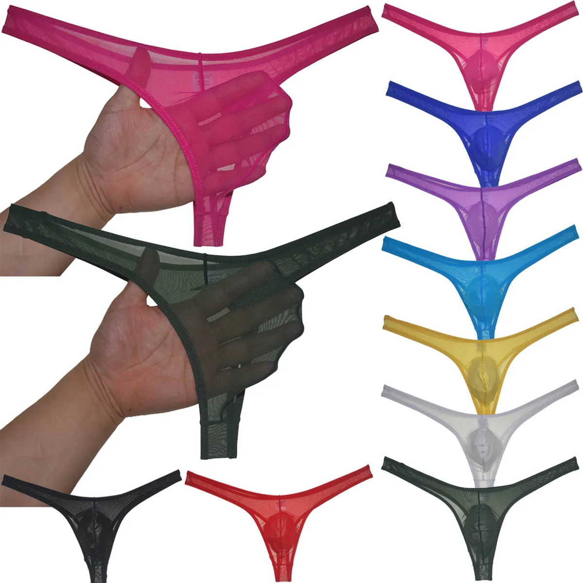 Men's Sheer Mesh Thong Underwear Ultra-Thin Soft Breathable Lightweight Micro Panties Men Low Rise Thong G-string No-Show