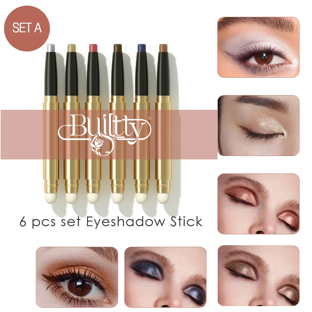 6 × مجموعة أعواد ظلال عيون لامعة وناعمة غير لامعة ومقاومة للماء #4