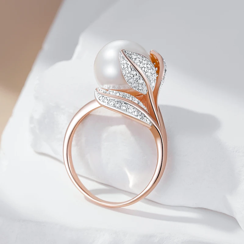 Wbmqda White Big Pearl Rings For Women 585 Rose Gold Color Luxury Wedding Zircon Jewelry Gifts view 5