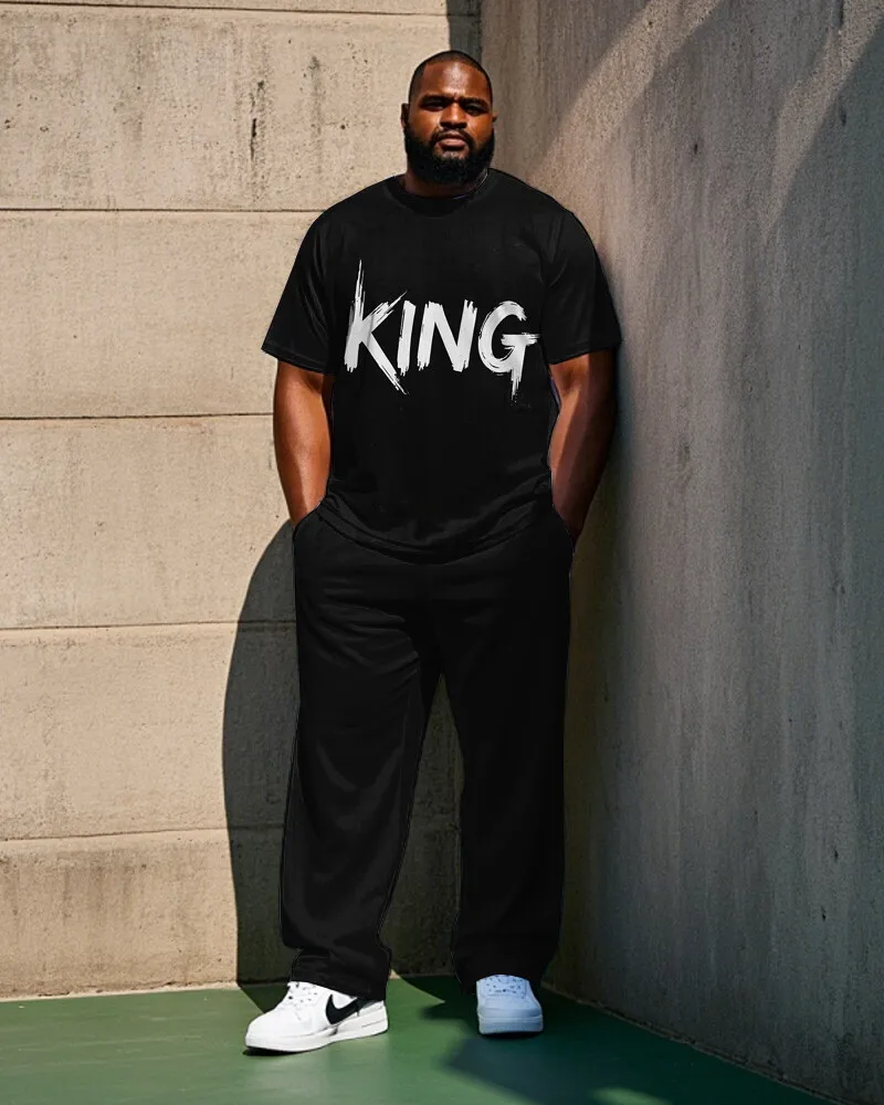 Men's Plus Size 2 Piece KING or K Graphic T-Shirt and Pants Set, Short Sleeve Crew Neck, Casual Everyday Travel Wear, S-9XL