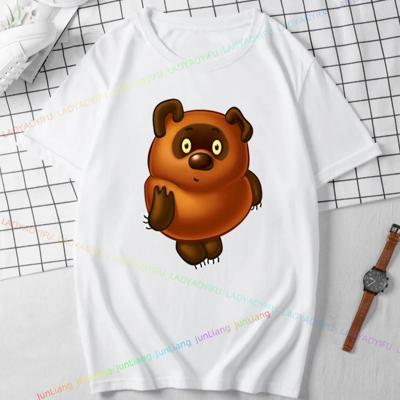 الروسية خمر الكرتون الدب أفضل Y2k الملابس للنساء ملابس امرأة 100% القطن عادية موضة تي شيرت القوطي المرأة بلوزة