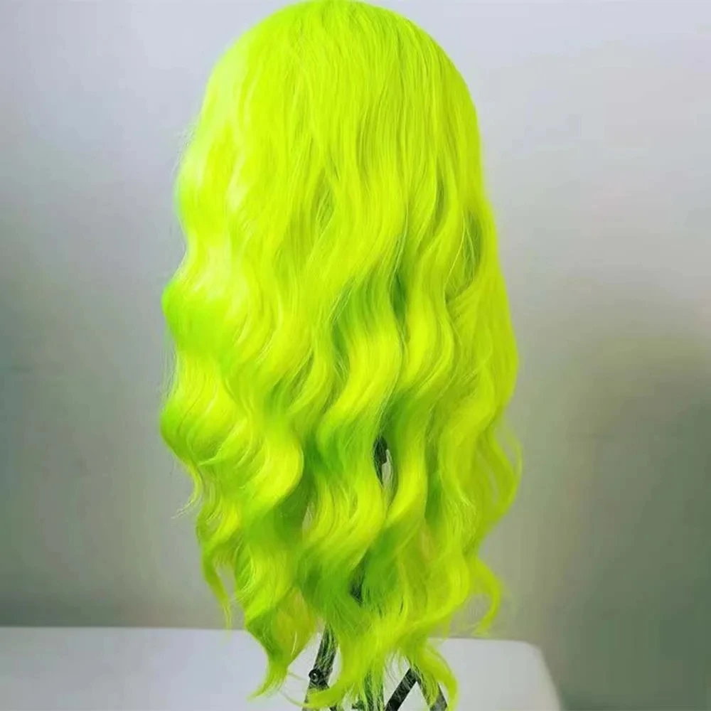 Mxwigs Body Wave Fluorescerende Groene Synthetische Kant Voorkant Pruiken Met Gratis Deel Natuurlijke Haarlijn Lange Golvende Pruiken Dagelijks Gebruik Pruiken