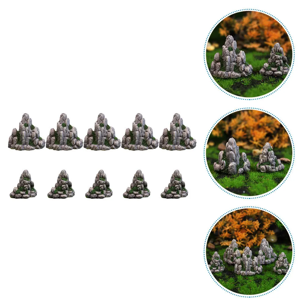 

10Pcs Fake Rockery Statue Resin Decorative Rockery Small Portable Mini Landscape Ornament for Desktop Living Room Zen Garden