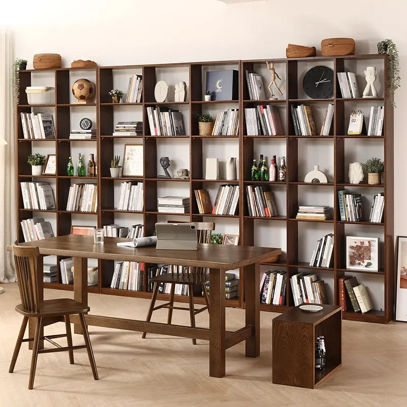 8E7Q solid wood bookshelf bookcase full oak ultra-thin shelf office whole wall locker living room against the wall log