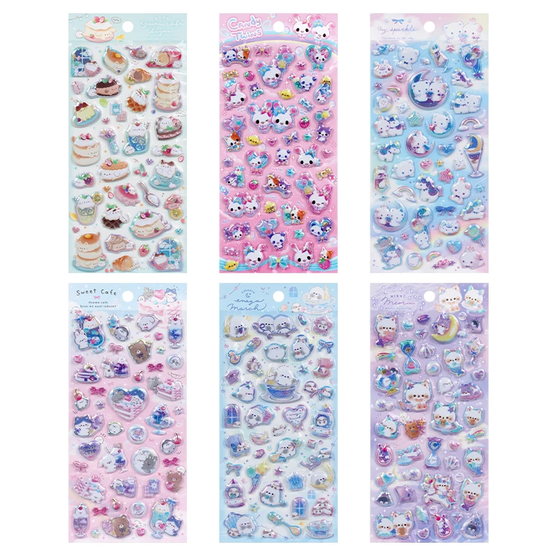 3 قطعة/6 قطعة الحلوى الحيوانات الأليفة القط القهوة الكعك فلاش منتفخ ملصقات ثلاثية الأبعاد سكرابوكينغ Diy بها بنفسك مذكرات القرطاسية ملصقات اللوازم المدرسية