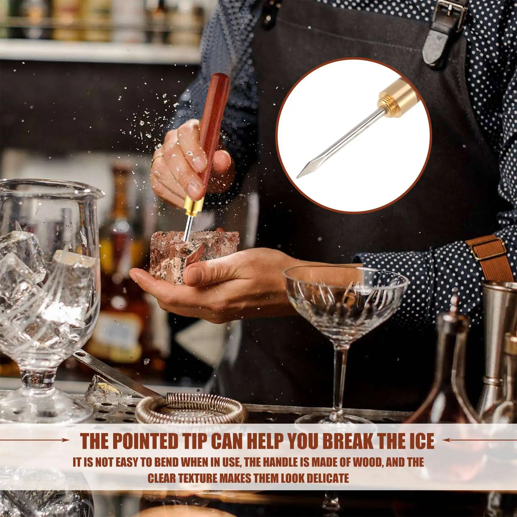 

A11I 4Pcs 6.1 Inch Stainless Steel Ice Pick Wooden Handle Ice Pick with Cover for Kitchen,Bars,Picnics,Camping and Restaurant